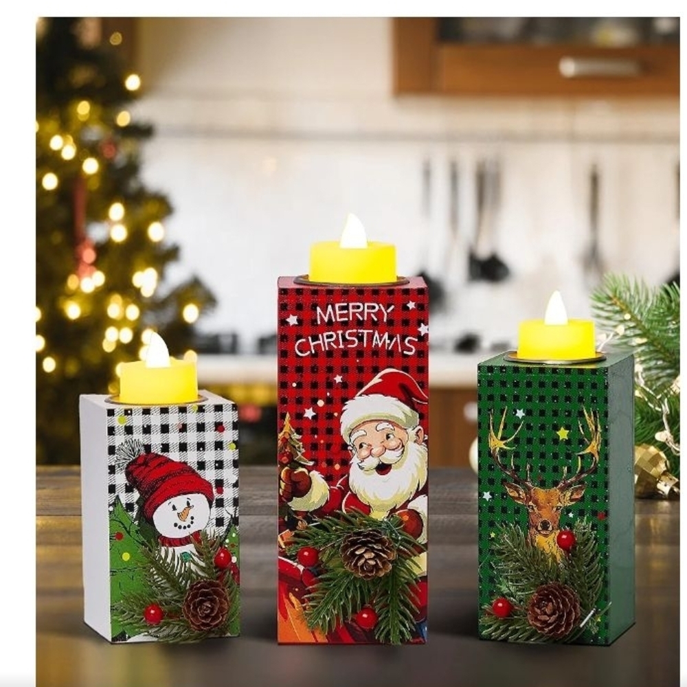 Festive LED Candle Set with Santa and Snowman NIB - Picture 5 of 5